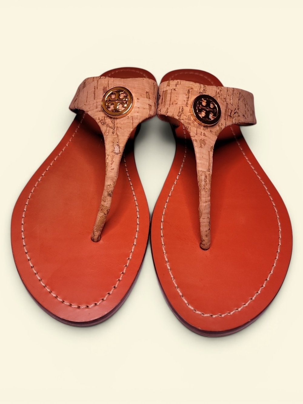 Tory Burch Cameron Cork Leather Thong Sandals Sz8